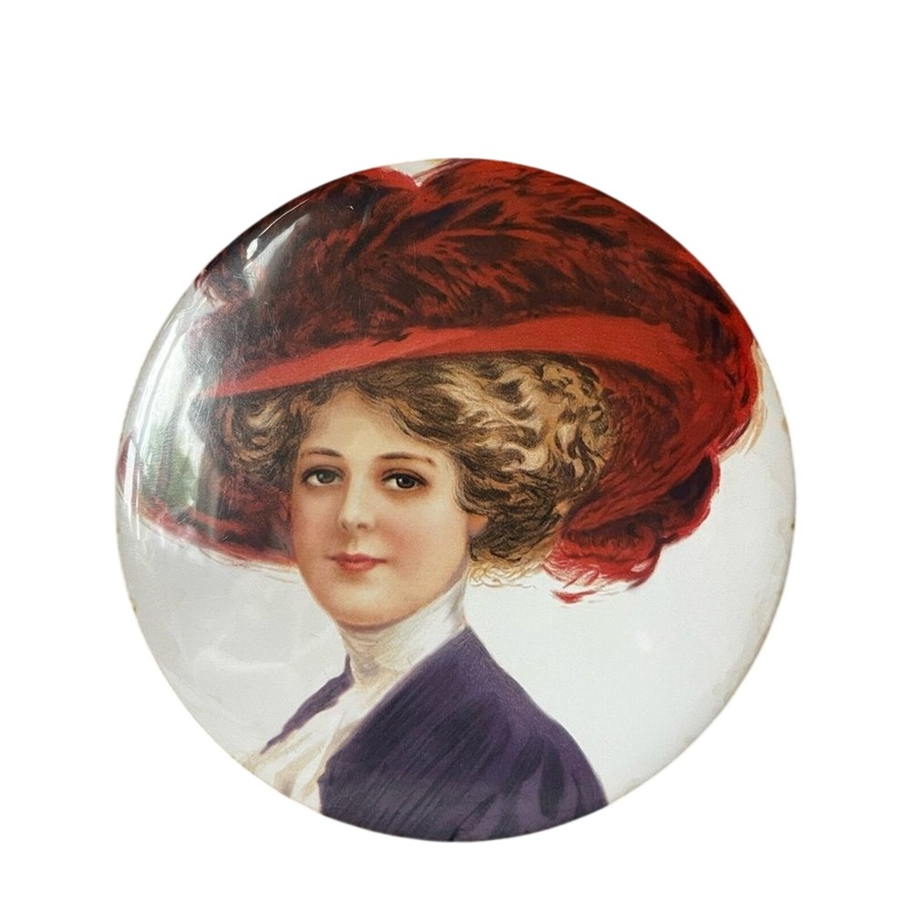 Vintage‎ Style Lady w/Red Hat Portrait  Mirror Double Sided Victorian 6"